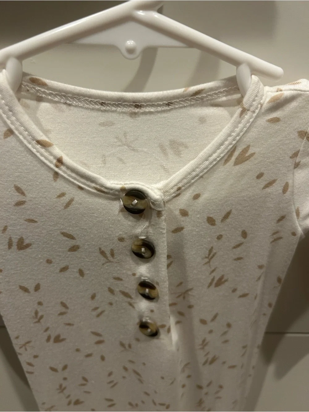 Lou Lou & Company Cream Knit Baby Gown with Tan Leaf Motif